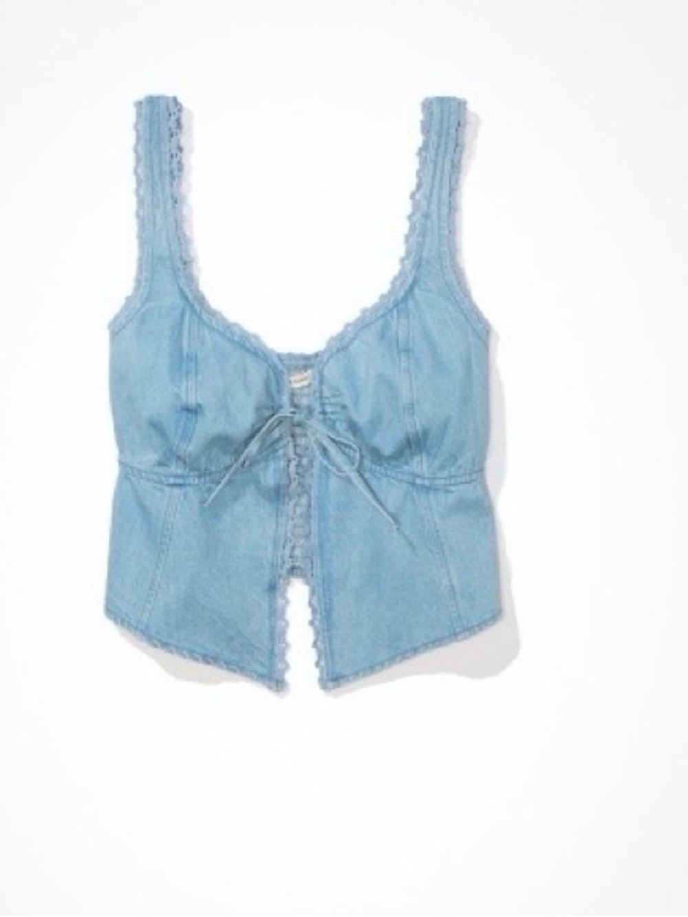 NWT AE Cropped Tie-Front Corset Denim Tank Top